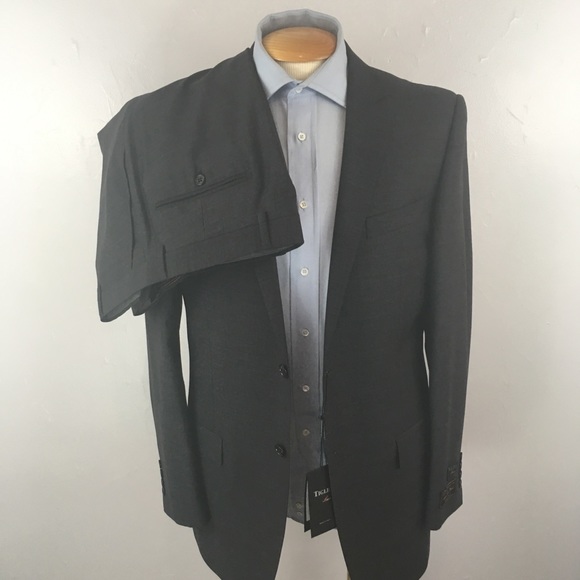 Tiglio mens suit solid gray 40L made in italy 2 button wool 2 piece nwt ea0273